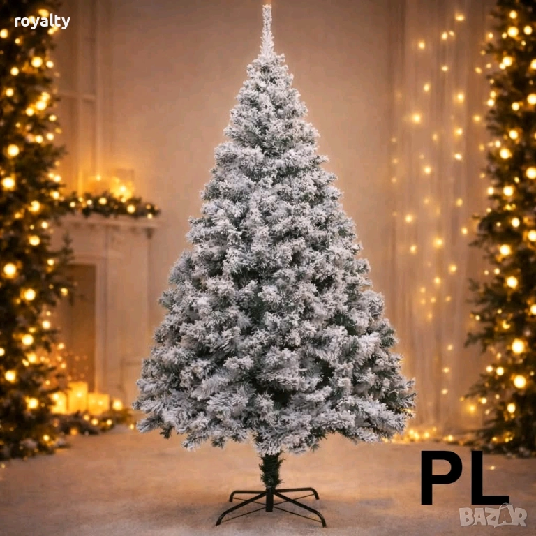 Заснежена гъста елха с много клонки. Метална здрава основа., снимка 1
