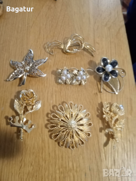 Лот 7бр,брошки,стари,жълти,винтидж,позлата,, снимка 1
