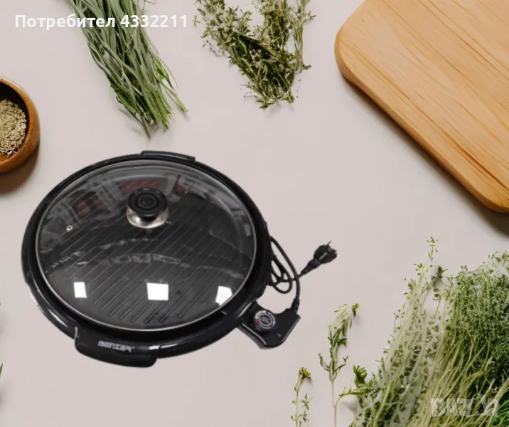 Електрическа оребрена скара, стъклен капак, снимка 1