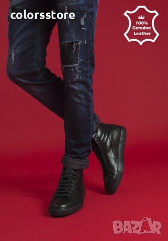  Мъжки боти - черна ЕСТЕСТВЕНА кожа - 7282