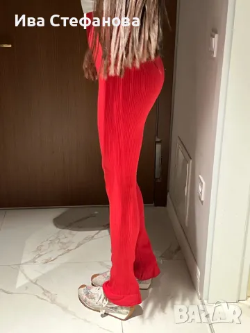 Нов уникален секси висока талия червен спортен елегантен панталон рипс рипсен Alice Evis , снимка 10 - Панталони - 49702051