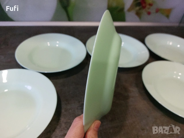 11 евро, за 6 броя нови чинии, марка Luminarc, дълбоки, 22 см диаметър, светло зелени , снимка 3 - Чинии - 53187245