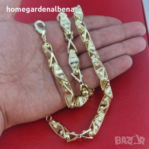 Мъжки ланец фантазийна плетка медицинска стомана 18К злато бяло покритие биколор