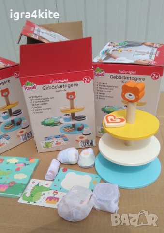 ЧЕРЕН ПЕТЪК Дървен стелаж за торти и кексове, етажерка на 3 нива за симулации, снимка 4 - Образователни игри - 37240773