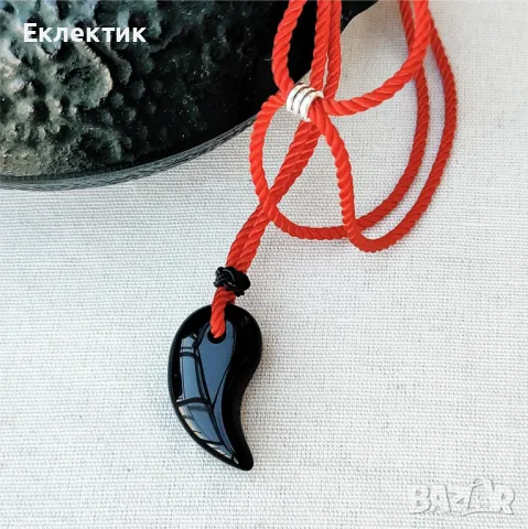 Колиета с голяма магатама от обсидиан и миланска корда, снимка 6 - Колиета, медальони, синджири - 48126733