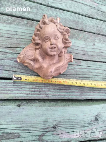 Дървена ангелска глава, снимка 3 - Антикварни и старинни предмети - 50143250