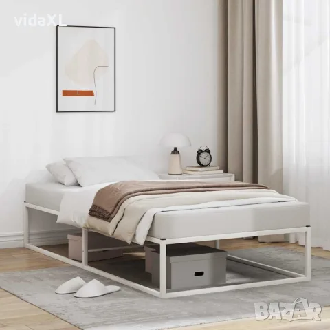 vidaXL Рамка за легло без матрак Бяла 90x200 cm Метал, снимка 2 - Спални и легла - 56147561