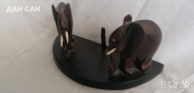 Абанос дърворезба африкански слонове бивници кост, снимка 5 - Други ценни предмети - 31318976
