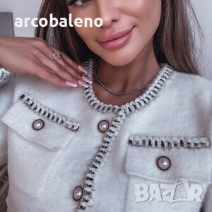 Дамски елегантен пуловер/жилетка в цвят екрю, снимка 4 - Блузи с дълъг ръкав и пуловери - 51910107