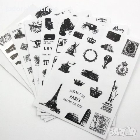 Черно бели стикери за декорация скрапбук планер - 6 листа /комплект 