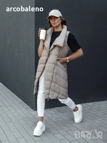 Дамско дълго ватирано яке без ръкави и качулка SERKIS, 2цвята 