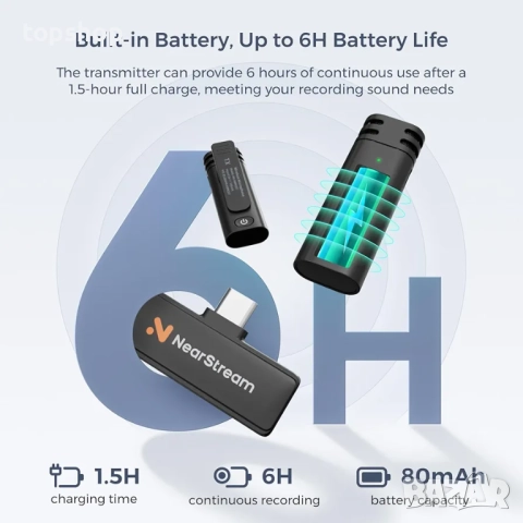 Нови в оригиналната опаковка микрофони nearstream aw awm10t. Безжичени микрофони за iPhone, Android, снимка 7 - Микрофони - 51728481