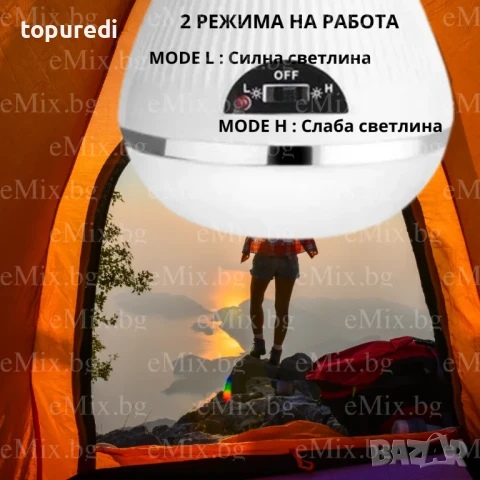 КЪМПИНГ ЛАМПА ЗА ОКАЧВАНЕ СЪС СОЛАРЕН ПАНЕЛ GR-020, снимка 2 - Къмпинг осветление - 50733085