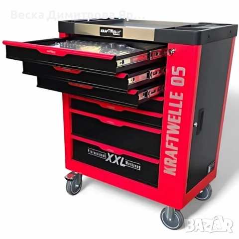 Професионална количка с инструменти Kraftwelle 05 - 7 чекмеджета и над 250 инструмента, снимка 8 - Куфари с инструменти - 52135115