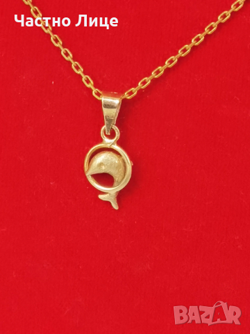 Златна Ювелирна Висулка Делфин, снимка 2 - Колиета, медальони, синджири - 36401384