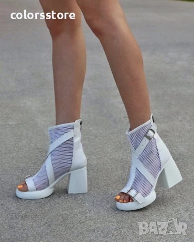 Летни боти на ток - бяла кожа - LBMN56

