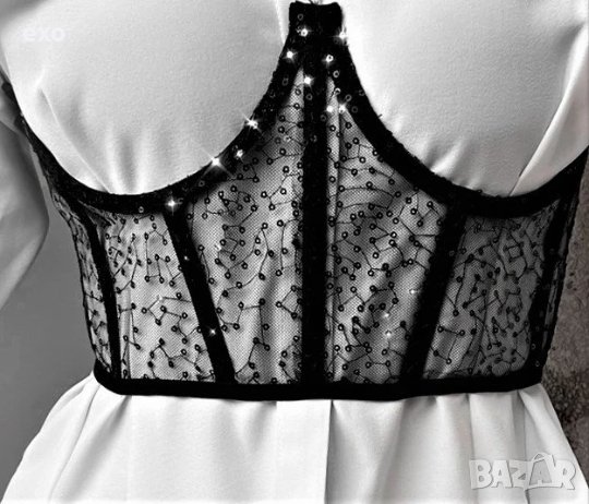 Черен корсет, Бял корсет, Елегантен корсет пайети, снимка 3 - Корсети, бюстиета, топове - 39193639