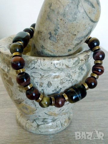 Гривна с "Тигрово око" и позлатен хематит, снимка 10 - Гривни - 28655233