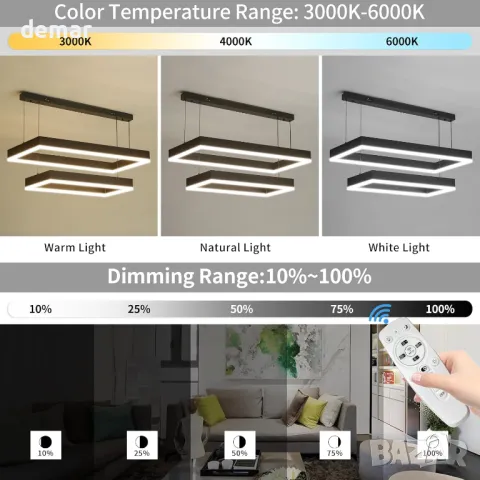 Модерен LED полилей Fordeson, димируем с дистанционно, 2 слоя, снимка 3 - Полилеи - 47715371