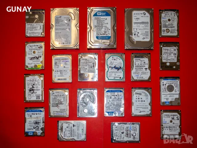 Лот 21бр твърди дискове HDD 1TB 750GB 500GB 320GB 250GB за лаптоп и компютър 2.5 3.5 комплект, снимка 2 - Твърди дискове - 55828496