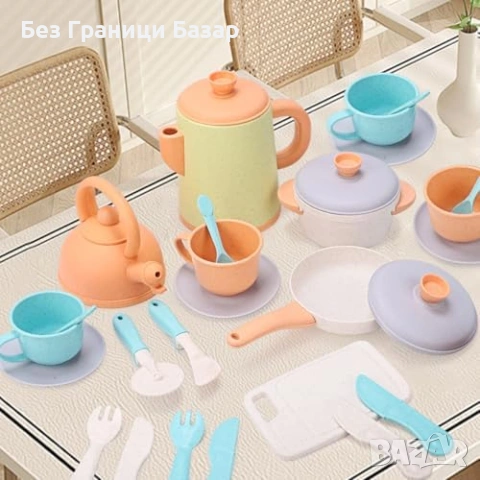 Нов детски Кухненски комплект за деца 35 части чайник чаши прибори, снимка 6 - Образователни игри - 53876346