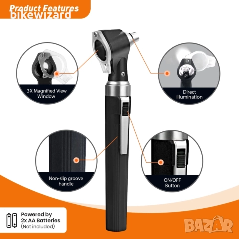 Комплект отоскоп Scian – отоскоп за уши с LED светлина, 3x увеличение, 4 спекулумни накрайника НОВ, снимка 3 - Уреди за диагностика - 51684549