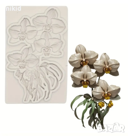 Орхидеи орхидея цветя на клони силиконов молд форма фондан шоколад декор украса, снимка 2 - Форми - 52550684