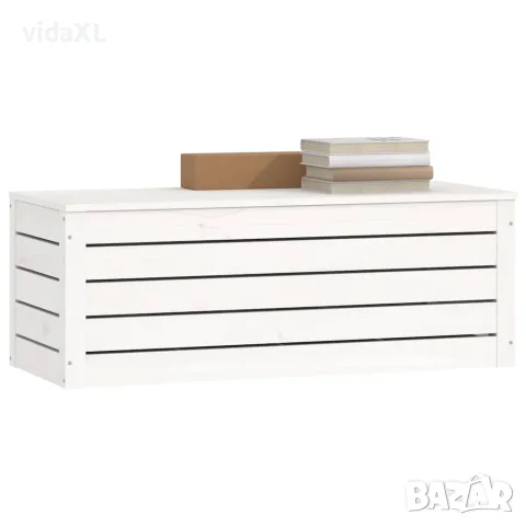 vidaXL Кутия за съхранение, бяла, 89x36,5x33 см, борово дърво масив, снимка 8 - Скринове - 56147933