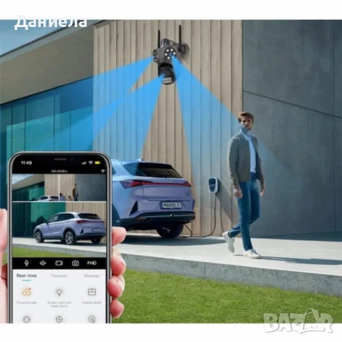 Тройна външна WiFi камера 9MP с аларма, 24 диода, iCSee, 64GB памет, снимка 4 - IP камери - 51029747