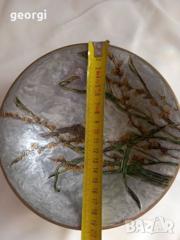 Бронзова емайлирана фруктиера с птичка , снимка 5 - Декорация за дома - 35322516