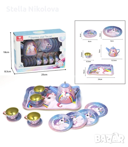 Детски метален чаен сервиз с еднорог