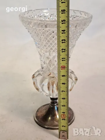 стъклена ваза с метален пиедестал 6/3, снимка 4 - Вази - 49275392