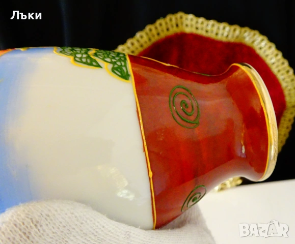 Ваза Satsuma,японски костен порцелан,злато. , снимка 6 - Антикварни и старинни предмети - 53066775
