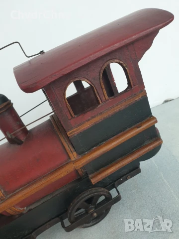 70см-7кг стара дървена фигура-играчка/локомотив-влак/дърво-ковано желязо, снимка 7 - Антикварни и старинни предмети - 50698741