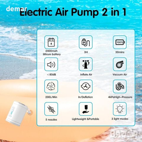 Електрическа въздушна помпа 2 в 1 Homealexa, снимка 3 - Надуваеми легла - 42500857