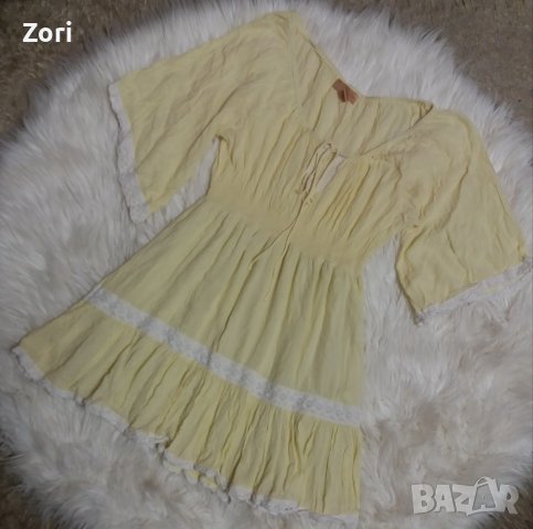 УНИКАЛНО КРАСИВА жълта рокля с дантела в бохо стил , снимка 1 - Рокли - 40273708