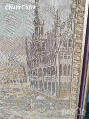 Гент-Брюксел 54см/2бр стари финни белгийски гоблени/средновековен градски пейзаж/дървена рамка, снимка 4 - Гоблени - 50448537