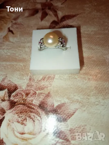 Сребърен Дамски Пръстен с Перла и Цирконий Нов , снимка 1