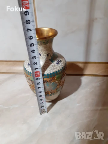Cloisonne Клоазоне стара ваза бронз клетъчен емайл, снимка 7 - Антикварни и старинни предмети - 50999364