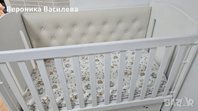 Детско креватче Felicio от Nicollebaby 60/120 с матрак Pierre Cardin и кожена тапицирана табла