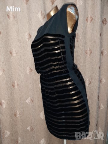 Custommade M Черна прозрачна рокля с ивици от плюш , снимка 6 - Рокли - 40524632