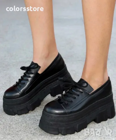 Обувки на платформа - черна кожа - DA60