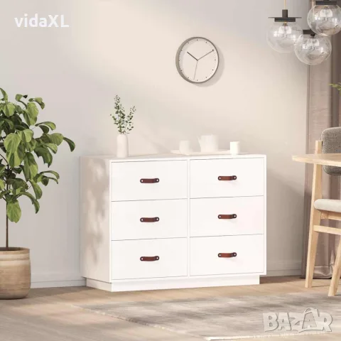 vidaXL Сайдборд, бял, 100x40x75 см, бор масив, снимка 2 - Бюфети - 56147931