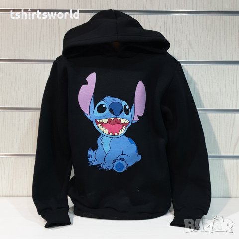 Нов детски суичър с дигитален печат Стич (Stitch) в черен цвят