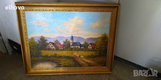 Картина в дървена рамка 94х74 Селски пейзаж, снимка 2 - Картини - 42916090