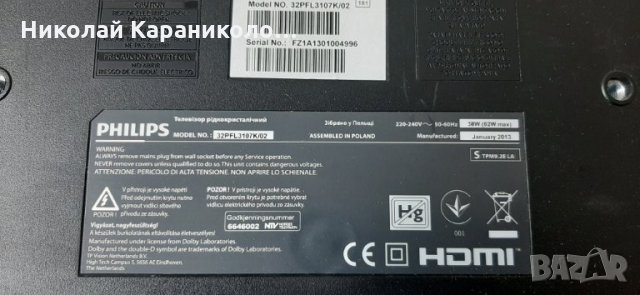 Продавам Power-715G5194-P02-W20-002M,Main-715G5784-M01-000-005K,SSL320_0D3A,PHILIPS 32PFL3107K/02