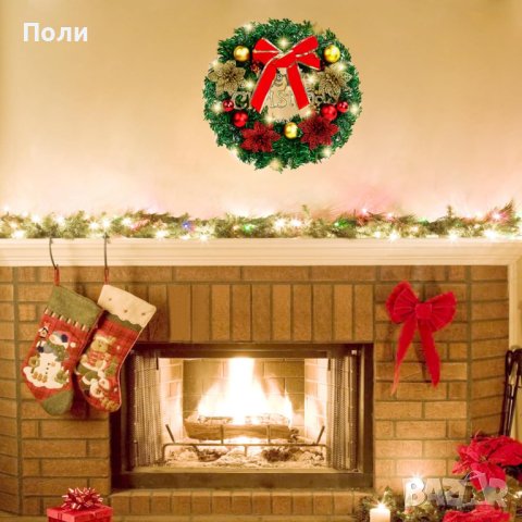 Коледен венец Mеrry Christmas с панделка, снимка 3 - Декорация за дома - 42910787