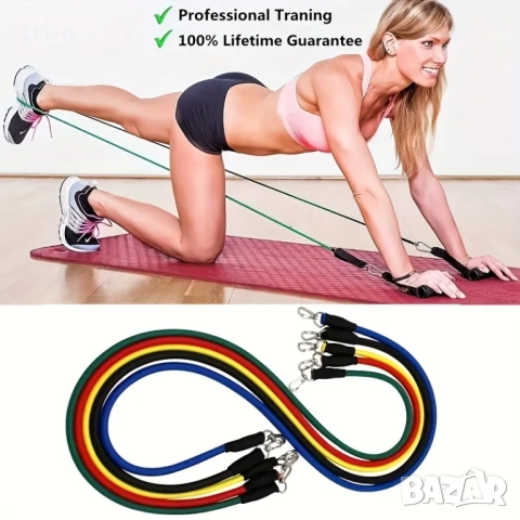 Комплект 11 части фитнес ластици за тренировка нови, снимка 4 - Фитнес уреди - 52819016