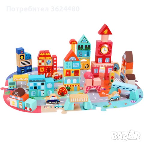 Дървен конструктор кофа с 100 части