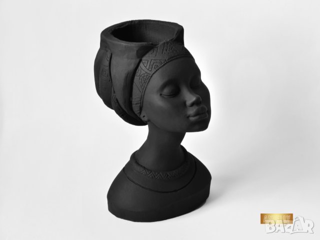 Кашпа с форма на глава на африканска жена / Подарък за дома / Кашпа за цветя и сукуленти, снимка 5 - Декорация за дома - 40521450